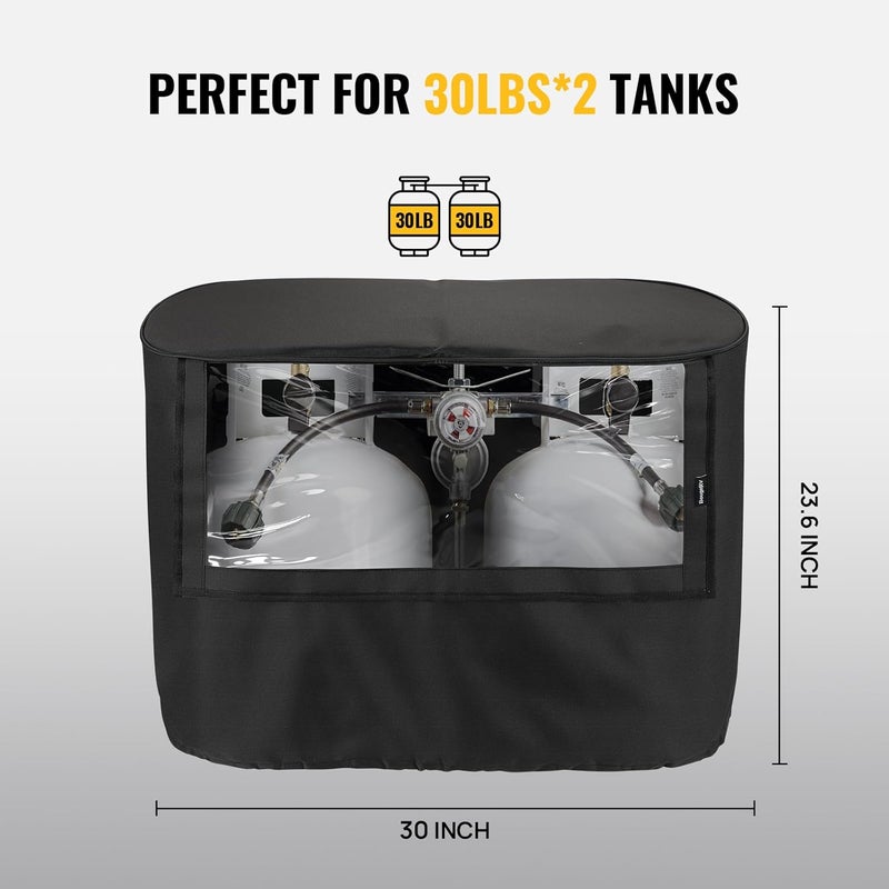 BougeRV Propane Tank Cover, Visible Valve, Fit Dual 30lb Tanks, Waterproof 600D Oxford Replacement Covers for Trailer/Camper, RV Parts Accessories (Black) - Image 4